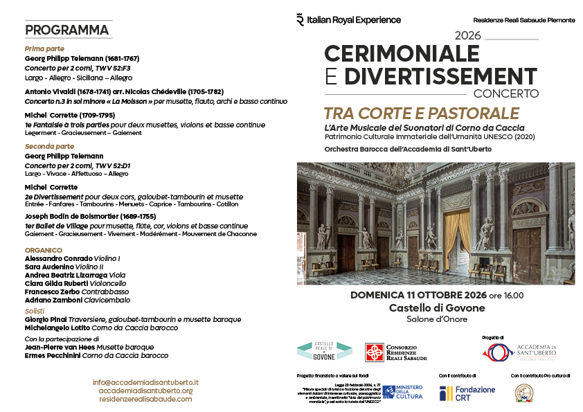 Locandina del concerto barocco al Castello di Govone, 11 ottobre 2026